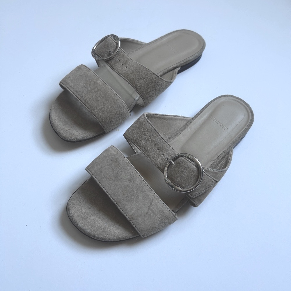 Theory Tan Suede Ring Slide Sandals 36